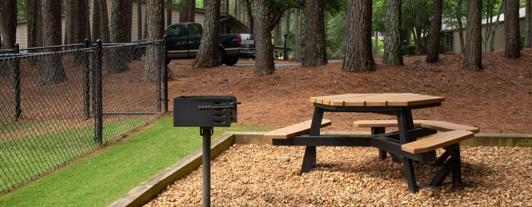 a picnic table in a park
